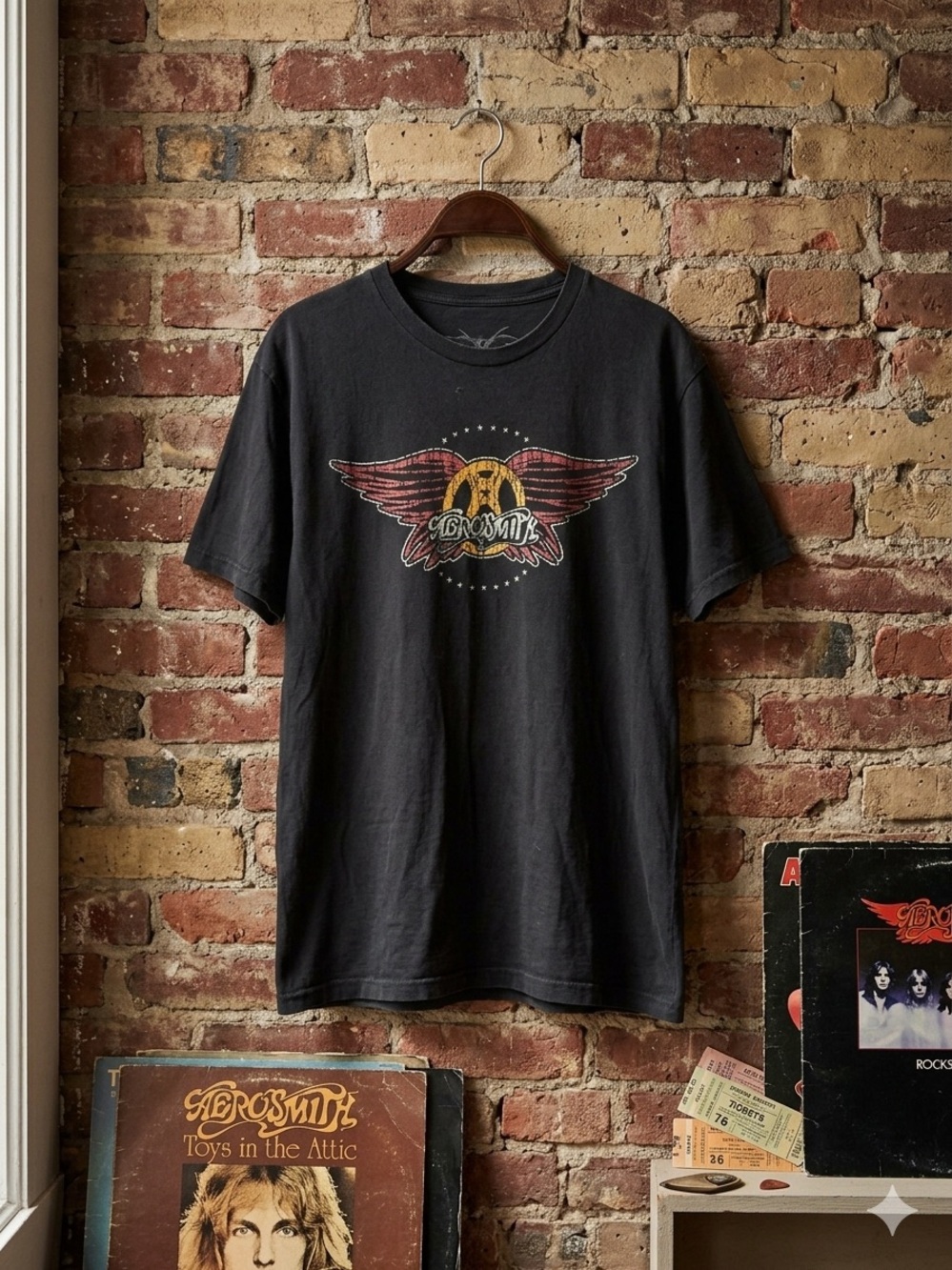 Aerosmith Size XL Men's Black Graphic Tee with Winged Emblem